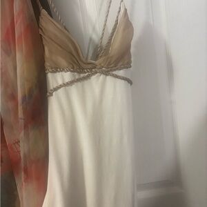 Bebe White and Tan Twisted Strap Dress